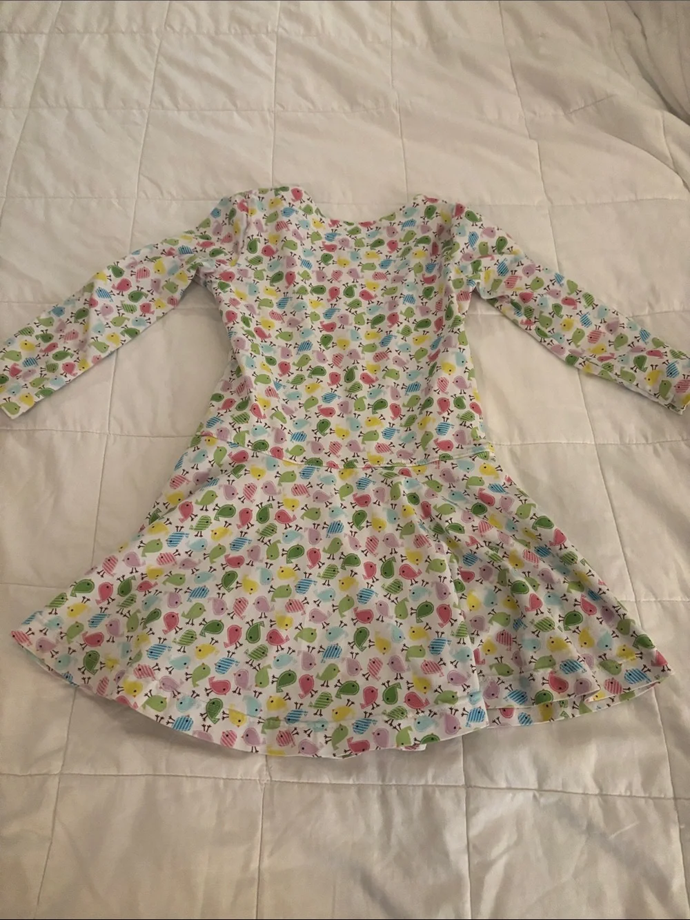 Toddler Girls Long Sleeve Bird Print Dress - White Multi NWOT Sz 2T